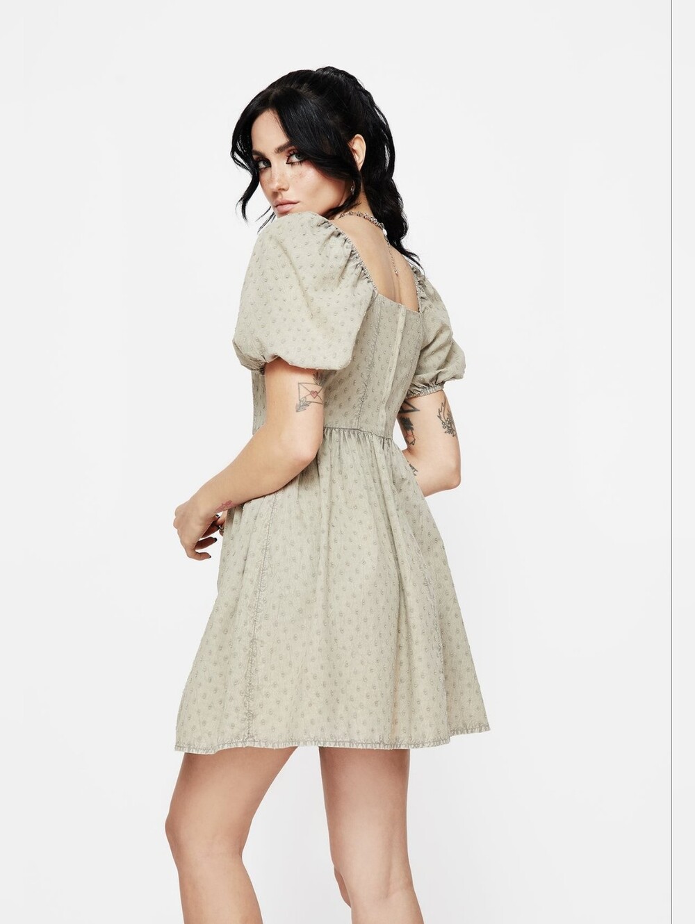 Disturbia Caustic Cotton Frill Mini Dress Size 8 (sage green) - Picture 3 of 9
